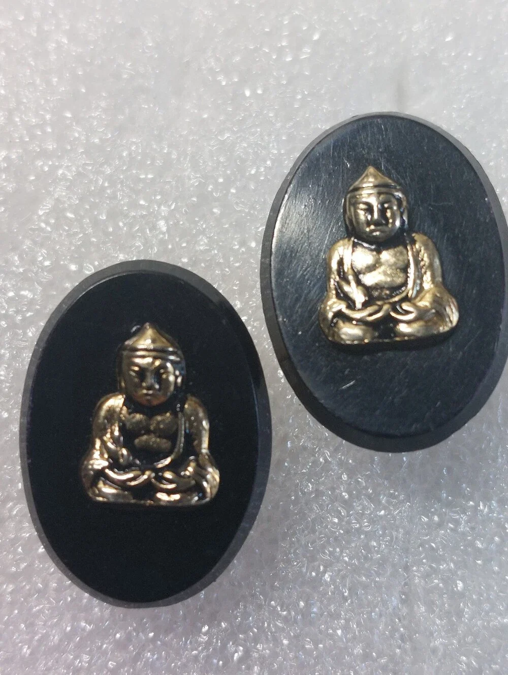 Vintage Cufflink Lot of 3 - Enamel Parrot Birds, Buddha Statues & Green Lucit